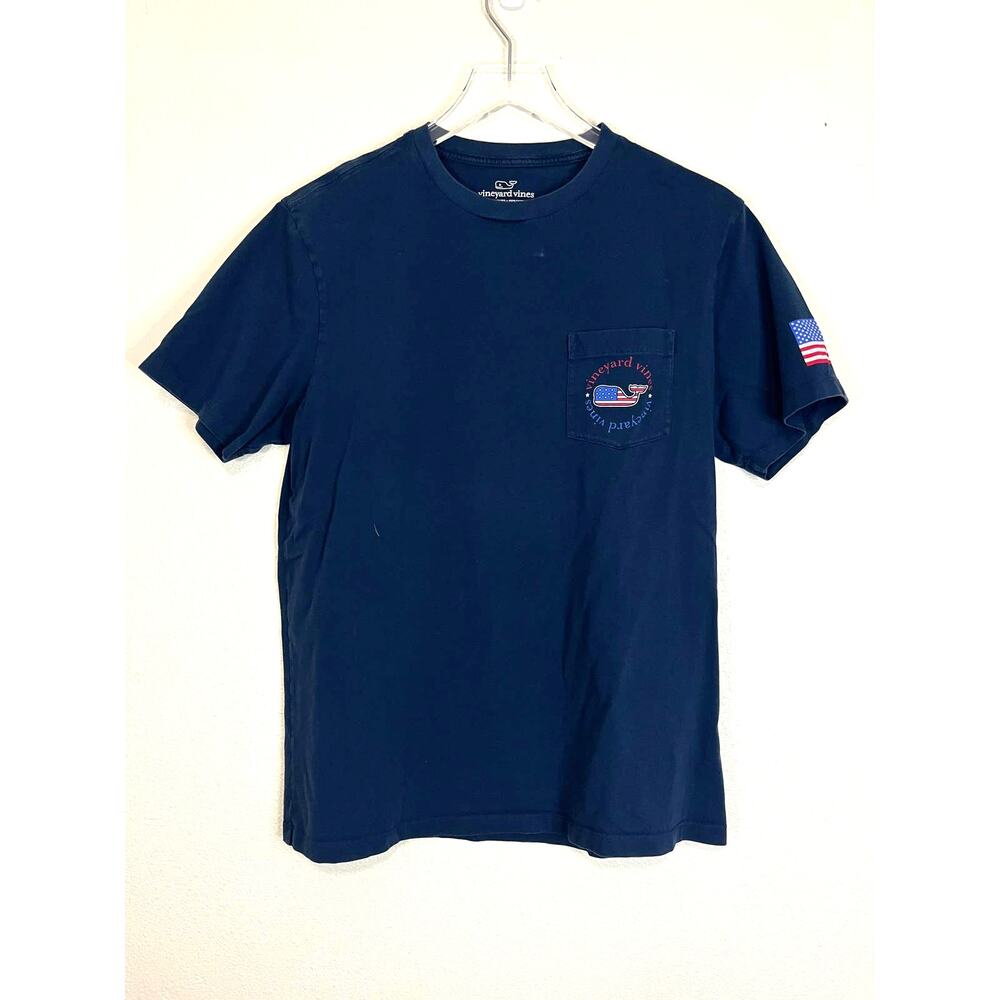 Vineyard Vines Tee American Flag Logo Crew Neck T-Shirt Navy Unisex Size Small